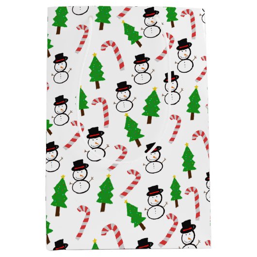 Snowman Candy Cane Christmas Tree Medium Cadeauzakje (Voorkant)