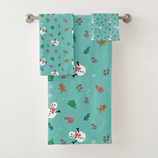 Snowman Candy Cane Pattern Bad Handdoek (Insitu)