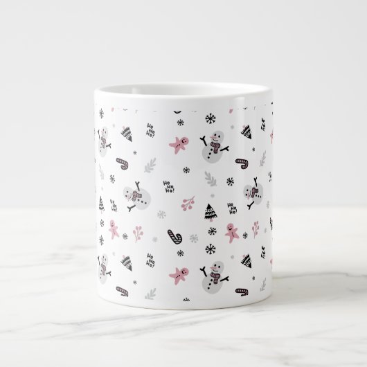 Snowman Candy Cane Pattern Extra Grote Beker (Voorkant)