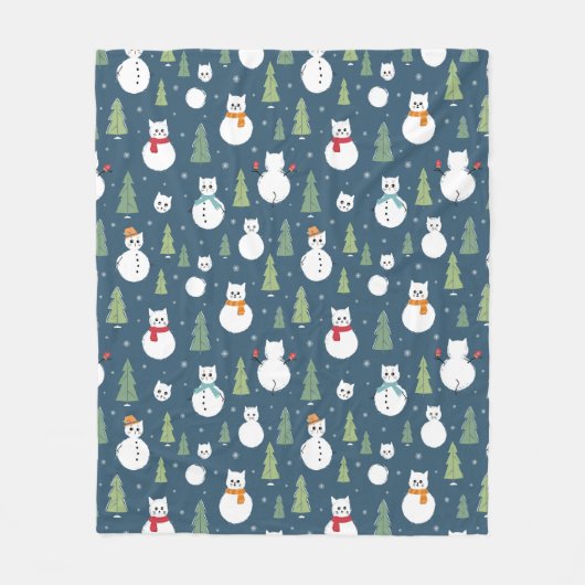 Snowman Cats Vakantiepatroon Fleece Deken (Voorkant)