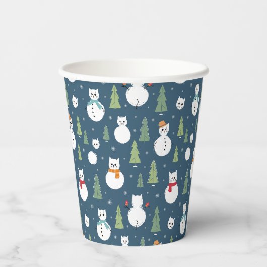 Snowman Cats Vakantiepatroon Papieren Bekers (Achterkant)
