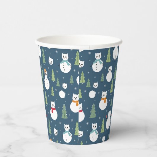Snowman Cats Vakantiepatroon Papieren Bekers (Rechts)
