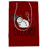 Snowman Cheers Wijn Kerst Grappig Kerstmis Winter Medium Cadeauzakje (Voorkant)