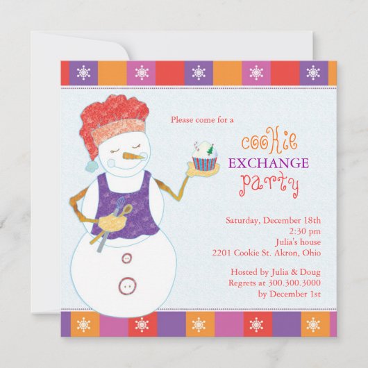 Snowman Chef Holiday Cookie Swap Party Kaart (Voorkant)