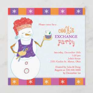 Snowman Chef Holiday Cookie Swap Party Kaart