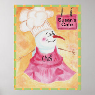 Snowman Chef in Schort en Chef's Pet Poster