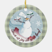 Snowman chef-kok met sneeuwballen kerstversiering keramisch ornament (Achterkant)