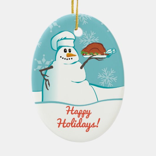 Snowman chef-kokok kerstversiering keramisch ornament (Achterkant)