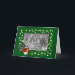 Snowman Christmas Tree Carte photo de vacances<br><div class="desc">Whimsical snowman tenant un cadeau devant un arbre Noël carte photo. J'ai mis dans un modèle spécial pour vous d'ajouter votre propre message, ou supprimer cette option pour laisser vide. Vous pouvez modifier ou ajouter n'importe quel texte dans le modèle, ou cliquer sur Personnaliser pour personnaliser davantage. Visitez ma galerie...</div>