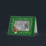 Snowman Christmas Tree Carte photo de vacances<br><div class="desc">Whimsical snowman tenant un cadeau devant un arbre Noël carte photo. J'ai mis dans un modèle spécial pour vous d'ajouter votre propre message, ou supprimer cette option pour laisser vide. Vous pouvez modifier ou ajouter n'importe quel texte dans le modèle, ou cliquer sur Personnaliser pour personnaliser davantage. Visitez ma galerie...</div>
