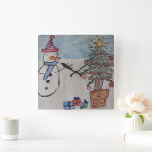 Snowman & Christmas Tree Horloge murale (Maison)