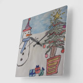 Snowman & Christmas Tree Horloge murale (Angle)