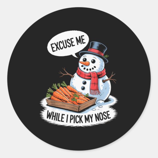 Snowman Cking Nose. Funny Christmas Pun. Boys Men Ronde Sticker (Voorkant)