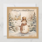 Snowman Classic  Kerk gezegend met kerst Feestdagenkaart (Voorkant)