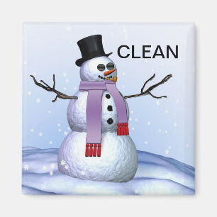 Snowman Clean Dirty met kerstontwasmachine Magnet Magneet