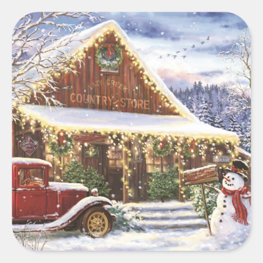  Snowman Country Store Vierkante Sticker (Voorkant)