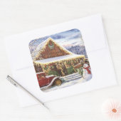  Snowman Country Store Vierkante Sticker (Envelop)