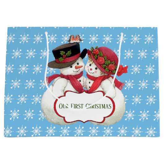 Snowman Couple, Eerste Kerstmis Groot Cadeauzakje (Voorkant)