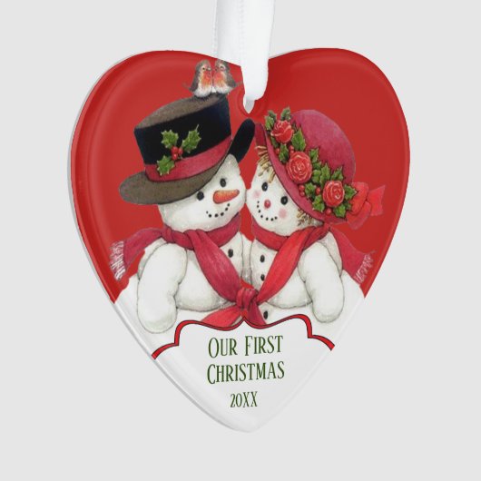 Snowman Couple, Eerste Kerstmis Ornament (voorkant)