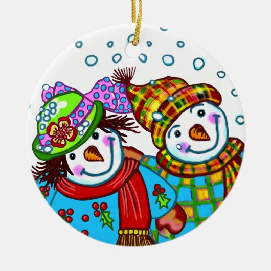Snowman Couple Keramisch Ornament (Voorkant)