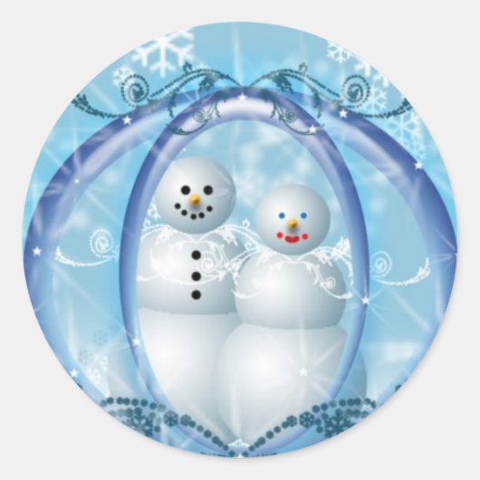 Snowman Couple Kerstmis Aangepaste feestdagen Ronde Sticker (Voorkant)