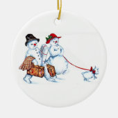 Snowman Couple-kerstversiering Keramisch Ornament (Voorkant)