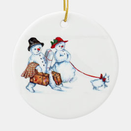 Snowman Couple-kerstversiering Keramisch Ornament