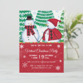 Snowman Couple Snowflakes Red Kerstparty Kaart (Staand voorkant)