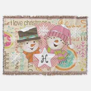 Snowman Couple Stippen en Typografie Holiday Throw Deken