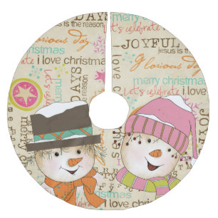 Snowman Couple Typografie Vakantie Tree Skirt Kerstboom Rok