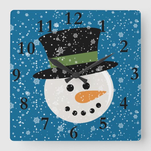 SNOWMAN CUTE FACE CLOCK VIERKANTE KLOK (Voorkant)