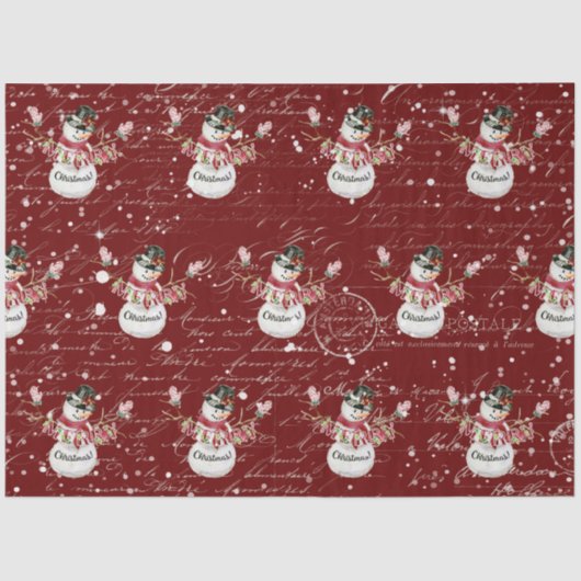 Snowman Cute Waterverf Merry kersttypografie Tissuepapier (Voorkant)