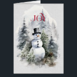 Snowman dans la forêt avec Red JOY<br><div class="desc">Une belle image d'un bonhomme de neige dans la forêt avec une JOIE rouge vif qui vous tend vers l'intérieur du verset est HEUREUX VACANCES en rouge et Meilleurs voeux pour le Nouvel An en noir</div>