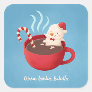 Snowman dans le cacao chaud Warm Wits Stickers Pun