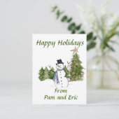 Snowman dans Pine Trees salue la saison de vacance (Debout devant)