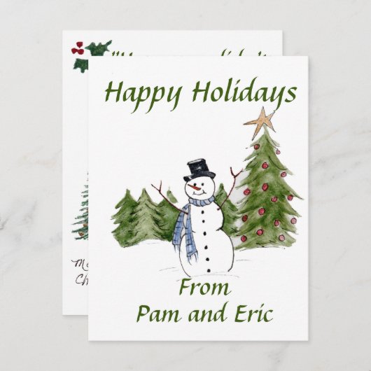 Snowman dans Pine Trees salue la saison de vacance (Devant / Derrière)