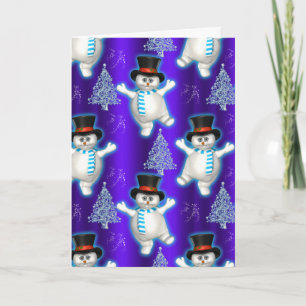 Snowman danst blauw kerstfeest kaart