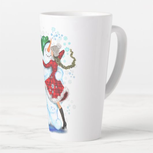 Snowman de Noël et danseuses Latte Mug (Angle droit)
