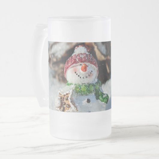 Snowman de Noël Frosted 16 oz de verre givré Mug (Devant gauche)