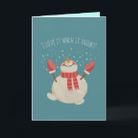 Snowman de Noël Jouer avec neige sur mesure<br><div class="desc">Joyeux bonhomme de neige jouant avec la neige et célébrant la saison d'hiver. Personnalisez votre message de Noël avec ce design.</div>