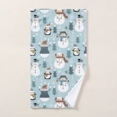 Snowman de Noël, pingouins et arbres (Serviette à main)