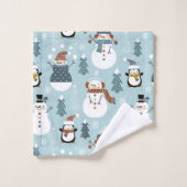 Snowman de Noël, pingouins et arbres (Gant de toilette)