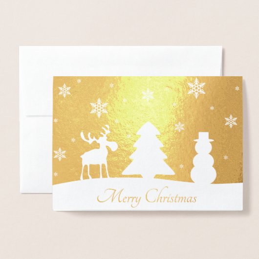 Snowman de rennes d'arbre de Noël - Carte Gold Foi (Devant avec enveloppe)