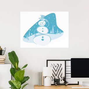 Snowman die een bovenste hoed heeft poster
