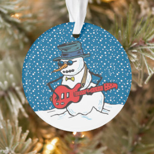 Snowman die een elektrisch gitaar speelt ornament