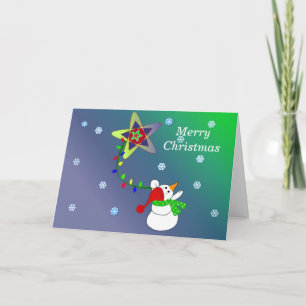 Snowman die een Koord van Lichten bezit Feestdagen Kaart