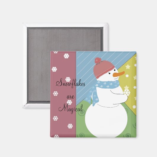 Snowman die een Magische Snowflake vasthoudt Magneet (Voorkant / Achterkant)
