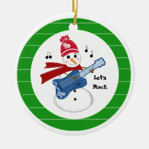 Snowman die Electric Rock Guitar speelt Keramisch Ornament