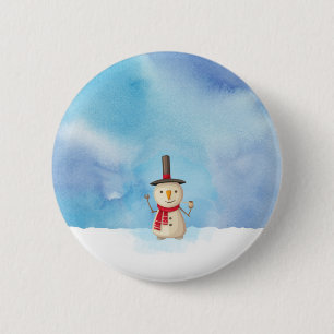 Snowman die met kerst waait en glimlacht ronde button 5,7 cm