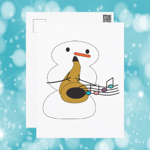 Snowman die Saxophone-Muzieknoten speelt Briefkaart